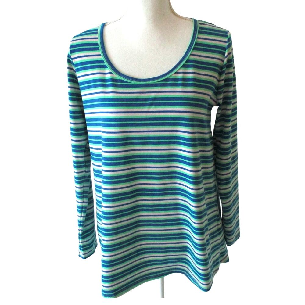 LuLa Roe Women's Multi Color Striped Long Sleeve Stretch Shirt Size Medium